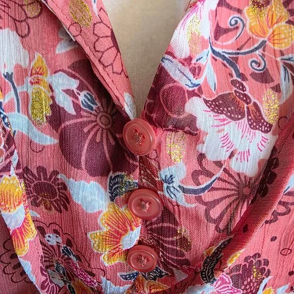 NEW Women Plus 2X Chiffon Pink Floral Relax Fit Blouse Gold Sparkle A Love Story - Picture 3 of 11